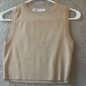 Zara Tan/Light Brown Cropped Knit Tank Top